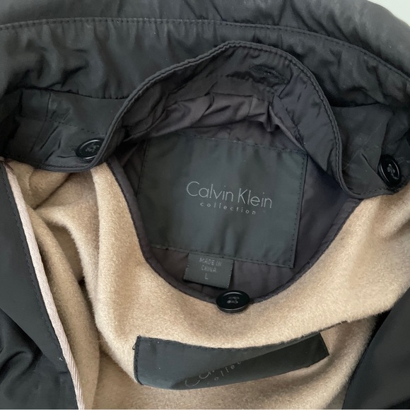RARE ✨ Calvin Klein Black Car Coat Removable Tan Wool Cashmere Liner, Size Large - Picture 4 of 12